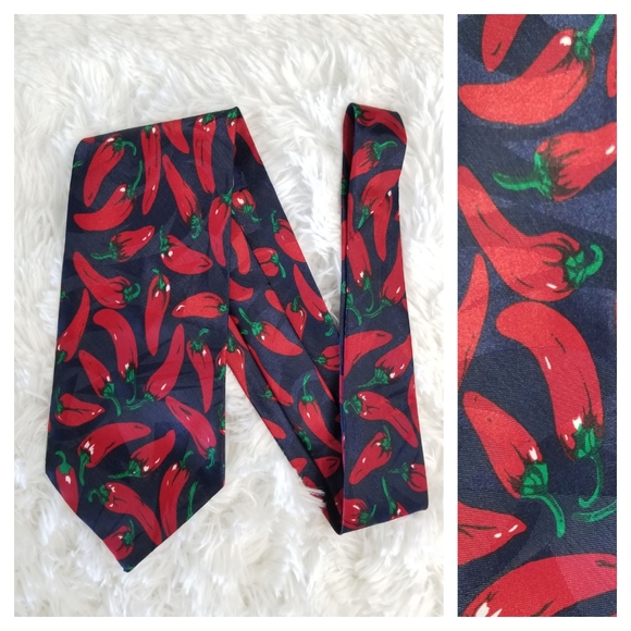 Red Chili Pepper Print Neck Tie by Renaissance - Picture 3 of 6